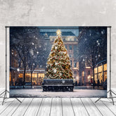 Lofaris Snwoy Stadt Nacht Bäume Lichter Weihnachten Hintergrund